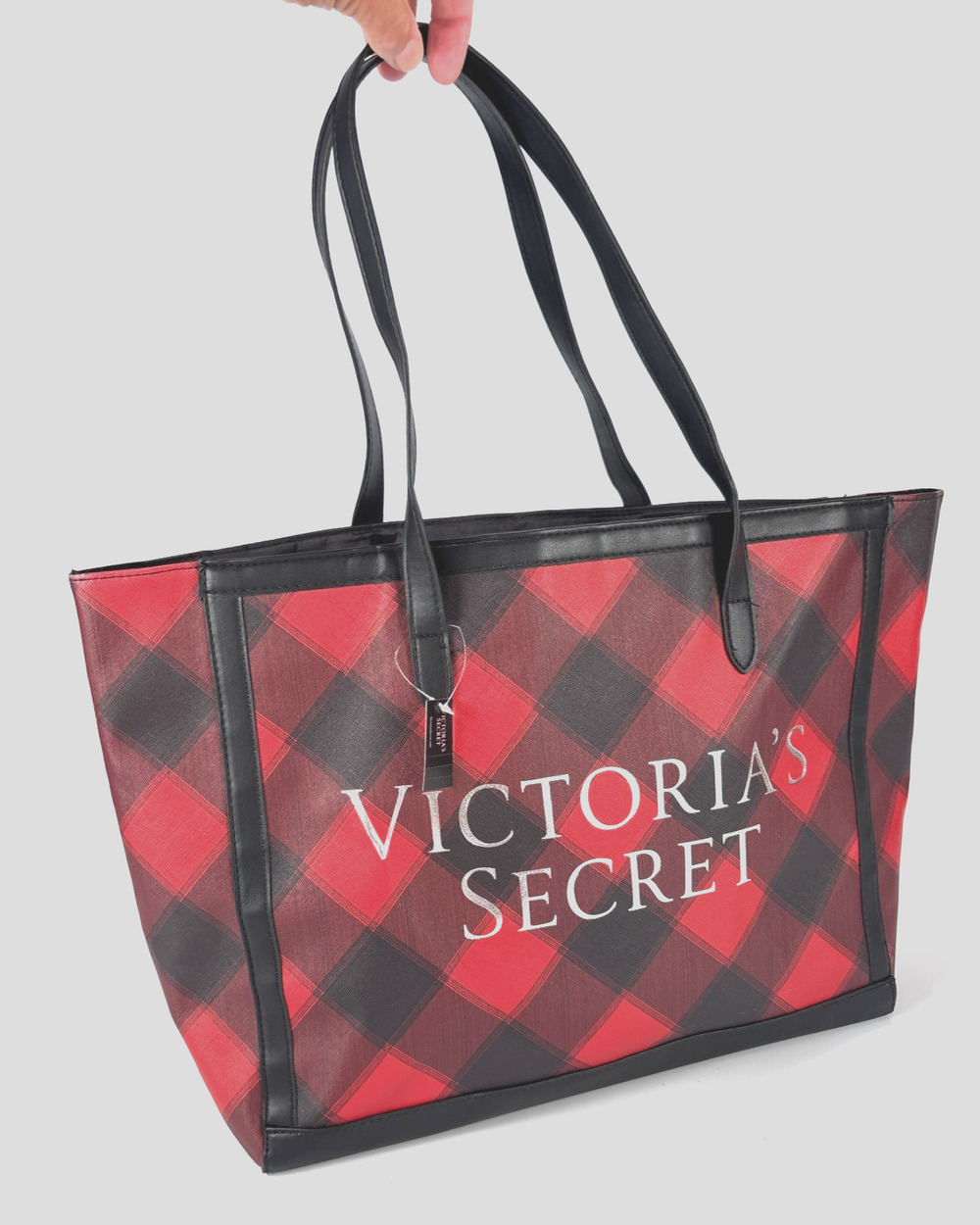 Victoria’s Secret Red/Black Buffalo Plaid PU Weekender Tote Bag Lightweight NWT